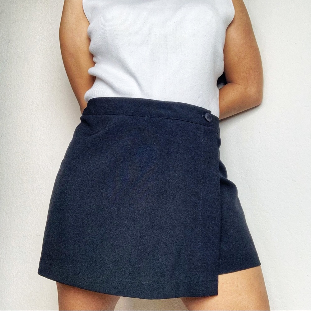 Vintage Blue Black Button Skirt Shorts Skort